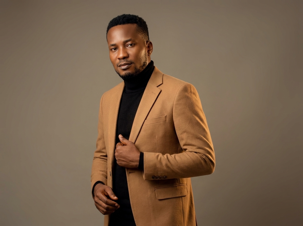 Amb. John Ifeanyi Amos in camel blazer for commercial consulting and advisory engagements