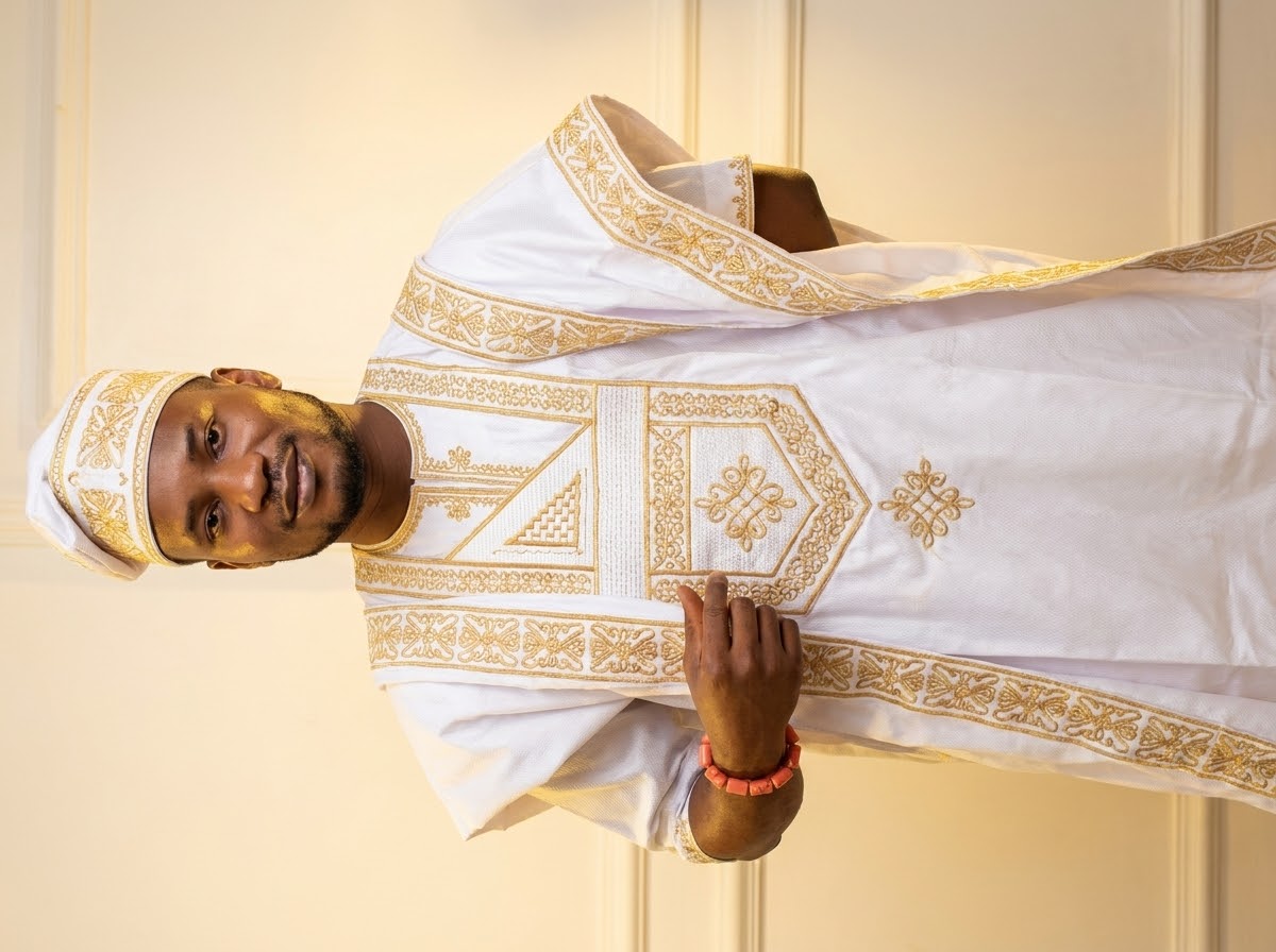 Amb. John Ifeanyi Amos in majestic traditional agbada attire